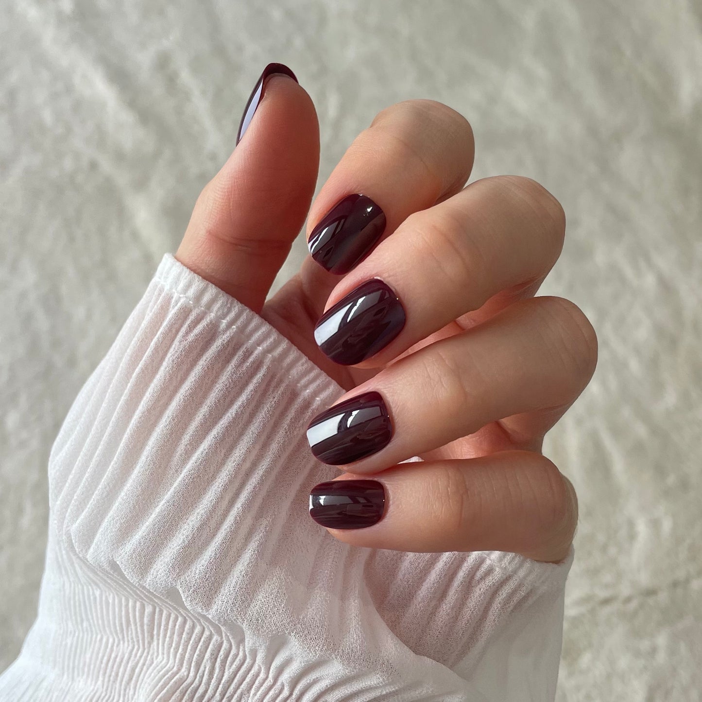 Sour grape colour press-on fake nails with chrome glaze for Halloween. Perfect for spooky season. Reusable & easy to remove. By Candy Claws.